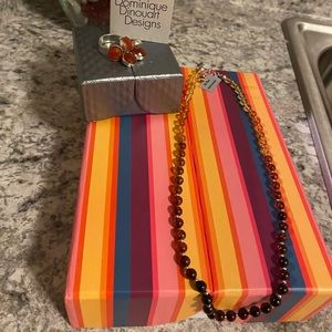 Gemporia Amber Beaded Necklace & Gem Charm Ring